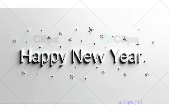 Happy New Year Silver Text with Stars