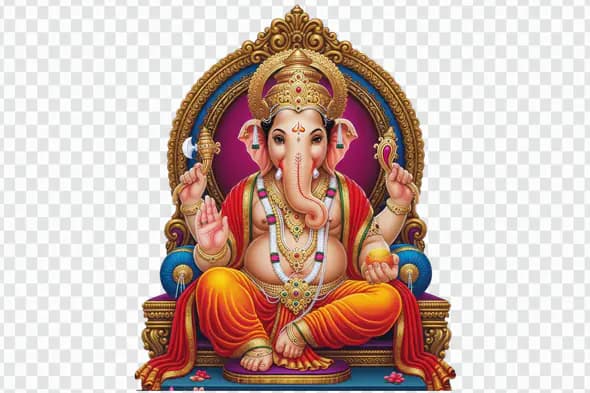 Majestic Ganesha Enthroned in Ornate Frame PNG