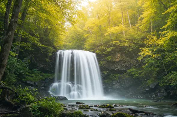 Sunlit Forest Waterfall Oasis