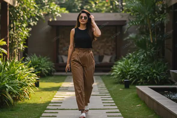 Stylish Stroll in Tropical Courtyard