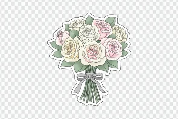 Elegant Pastel Rose Bouquet Illustration PNG