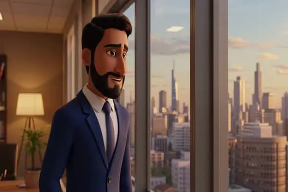 Animated Executive in Urban Office View