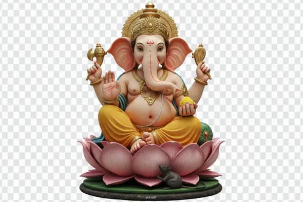 Ganesha Seated on Pink Lotus Throne PNG