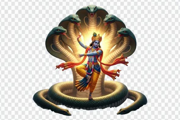 Divine Krishna Dancing on Multi-Headed Serpent PNG