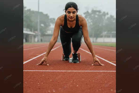 Determined Sprinter at Starting Block