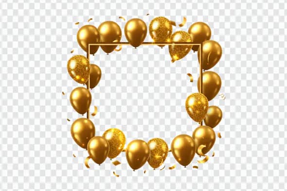 Luxurious Golden Balloon Frame Celebration Decor PNG