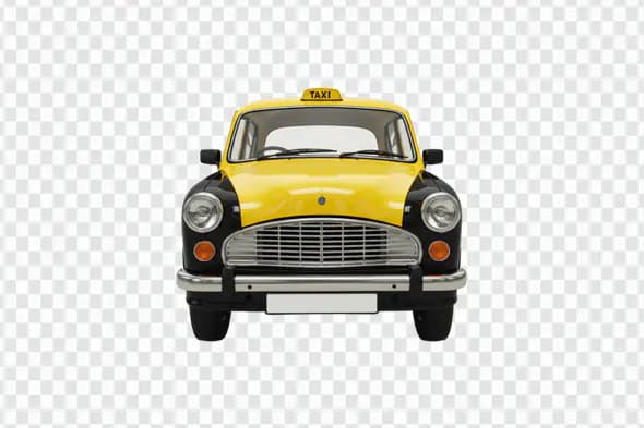 Classic Yellow Taxi Front View PNG Clipart