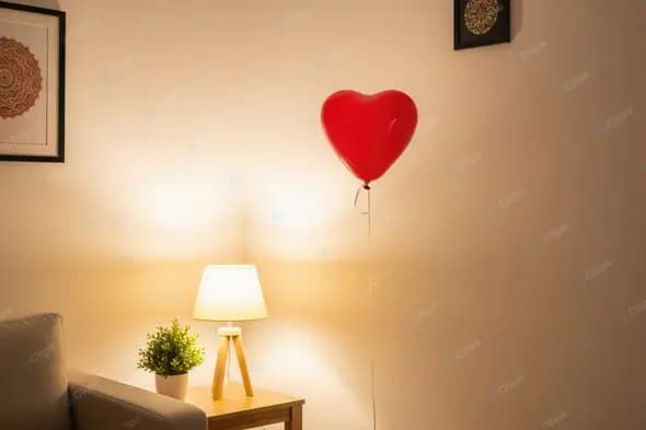Intimate Home Setting with a Floating Heart Balloon