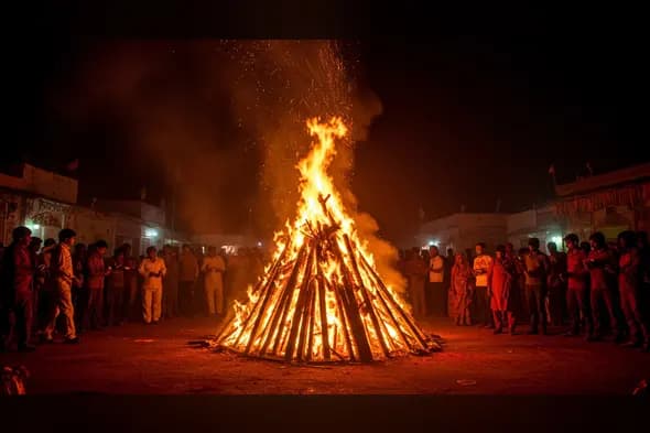 Traditional Holika Dahan Night Ritual with Community Bonfire | AIClips Indian Festive Culture