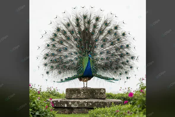 Majestic Peacock Display on Stone Pedestal