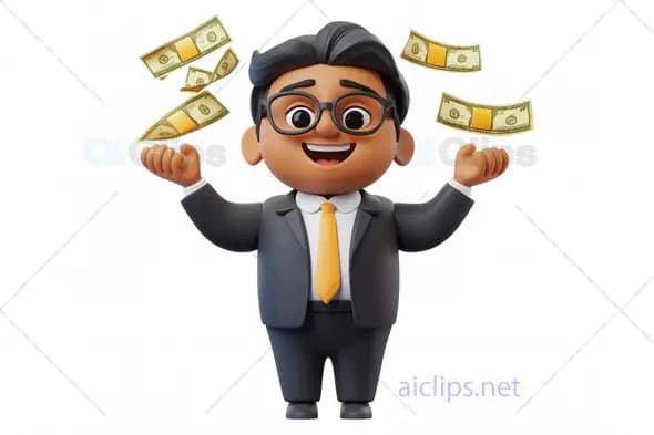 3D Businessman Avatar with Falling Money