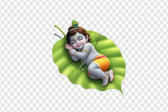 Infant Krishna Resting on Banana Leaf PNG
