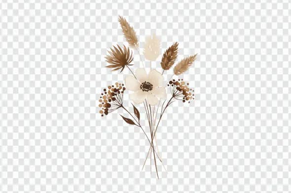 Neutral Toned Dried Floral Arrangement PNG Clipart