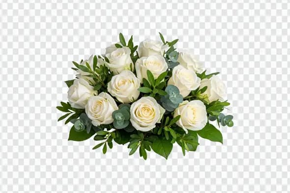Elegant White Rose and Eucalyptus Floral Arrangement Clipart