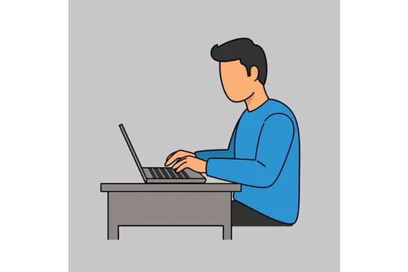 Man Working on Laptop Vector Illustration