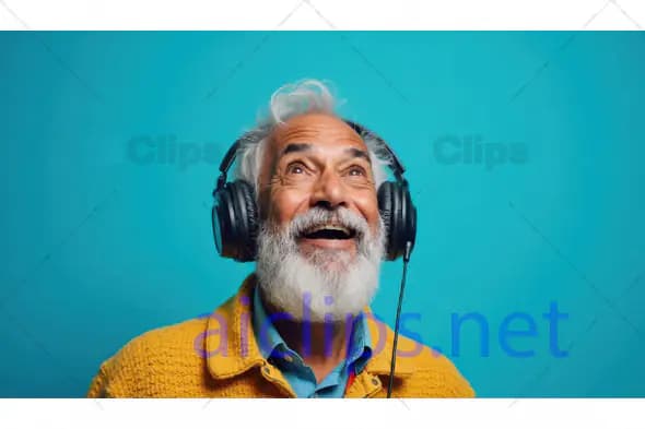 Elderly Man Joyfully Listening to Music on Headphones