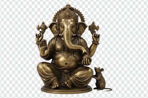 Antique Bronze Ganesha with Devoted Mouse PNG