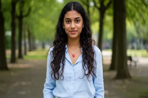 Professional Portrait in Park with Tree-Lined Path