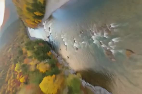Autumn River Aerial View Blurred Motion Landscape