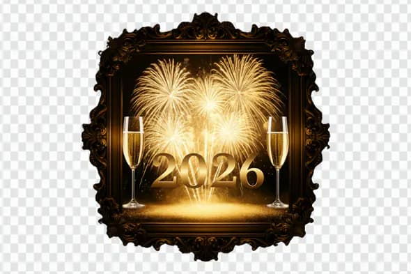 Luxurious 2026 Fireworks Frame Celebration PNG Clipart