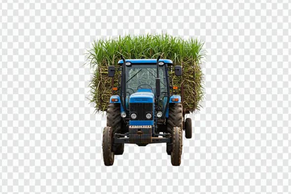 Blue Tractor Hauling Sugarcane Crop PNG Clipart