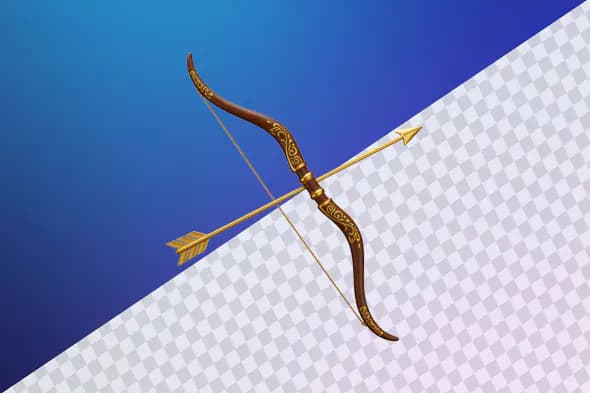 Ornate wooden bow with golden arrow weapon