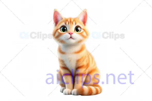 3D Adorable Orange Tabby Kitten with Green Eyes – Realistic Cat Illustration