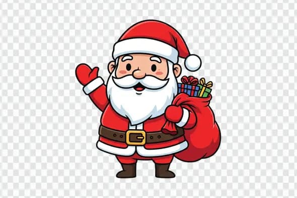 Waving Santa Claus with Gifts Sack Cartoon Clipart PNG