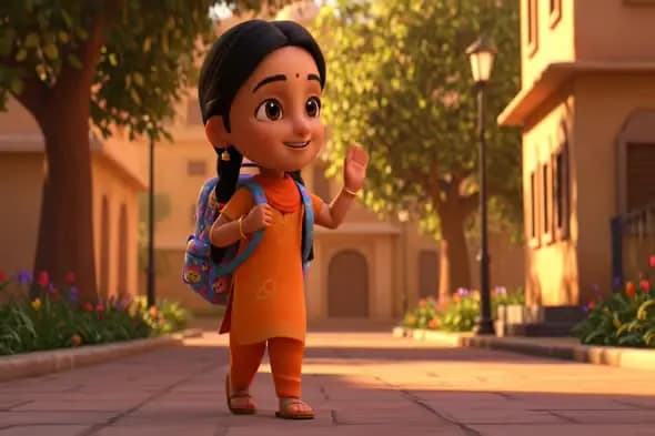 Cheerful Animated Indian Schoolgirl