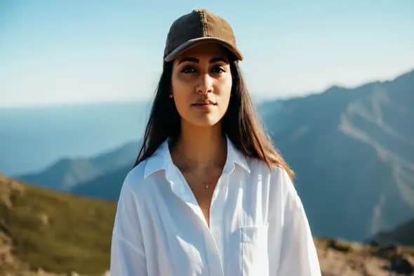 Young woman outdoors wearing cap in mountains