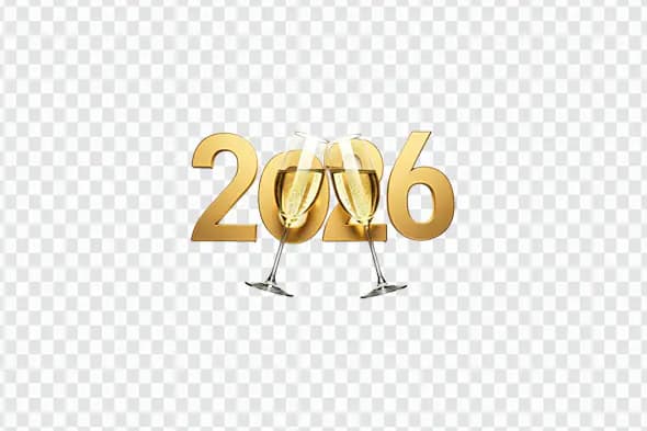 Elegant 2026 Champagne Toast Golden Numbers PNG