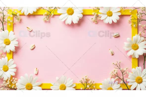 Daisy Floral Frame on Pink Background