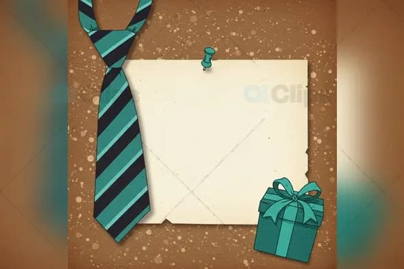 Vintage Father’s Day Card Mockup with Tie and Gift Illustration