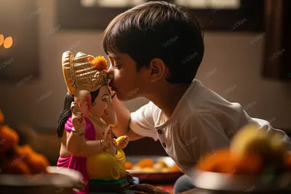Ganesha Devotion: Child's Tender Moment