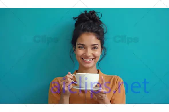 Smiling Woman Holding Coffee Cup