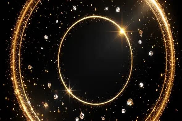 Elegant Golden Ring Frame with Diamonds on Black Background