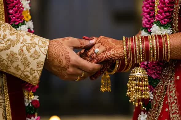 Wedding Vows - Hands of Bride and Groom in Traditional Ceremony