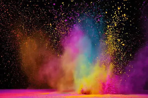 Explosive Colorful Powder Cloud Burst Celebration Scene