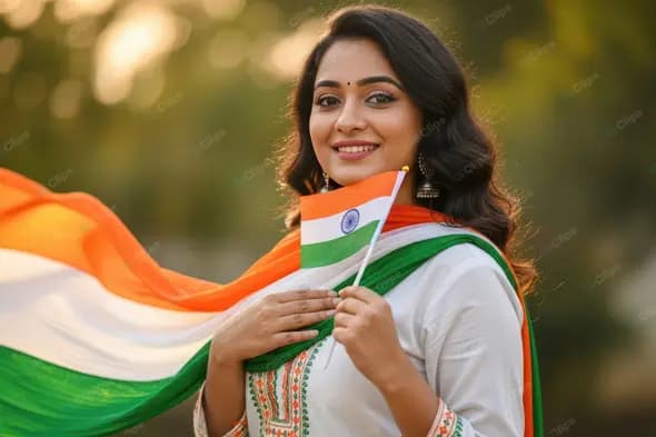 Proud Indian Woman with National Flag