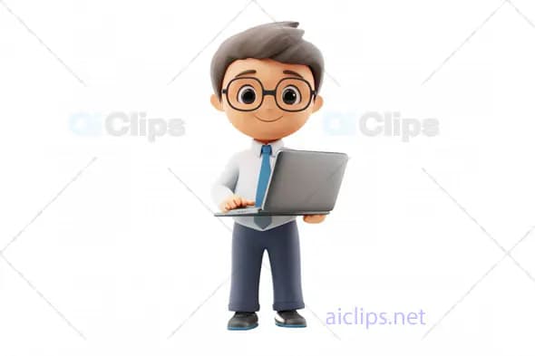 3D Boy Avatar with Laptop