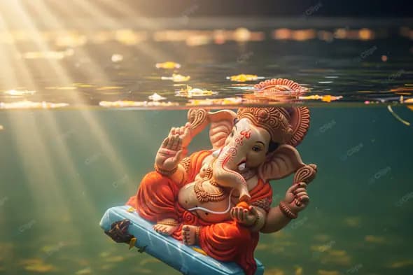 Submerged Ganesha: Radiant Underwater Farewell