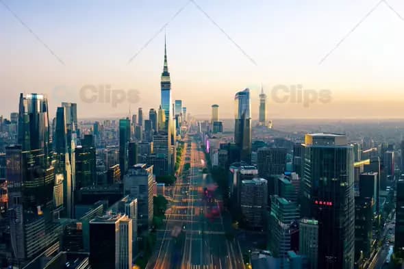 Timelapse of Futuristic City Skyline with Traffic Light Trails