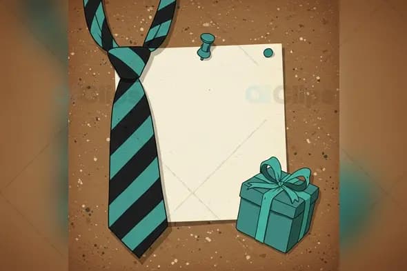 Father’s Day Greeting Card Mockup with Striped Tie and Gift