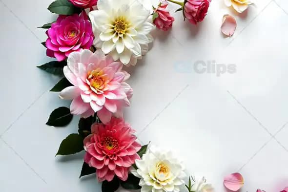 Floral Frame of Colorful Blossoms on White Background