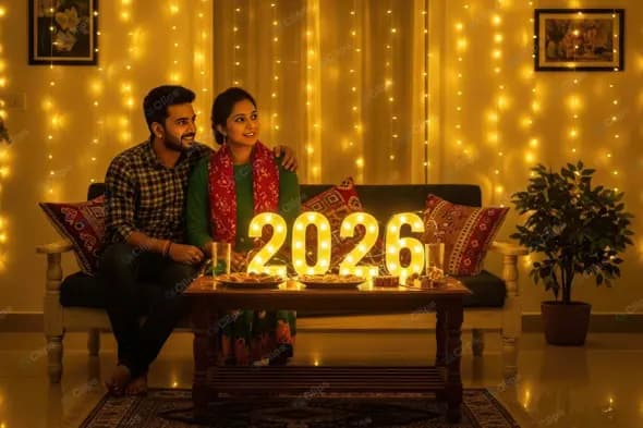 Indian Couple Welcoming The New Year