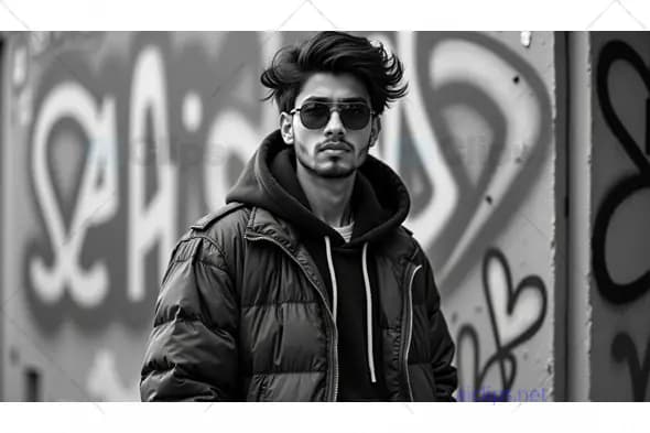 Black and White Urban Street Style Portrait of a Young Man