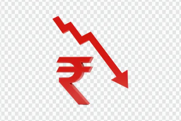 Falling Indian Rupee Symbol with Downward Arrow PNG