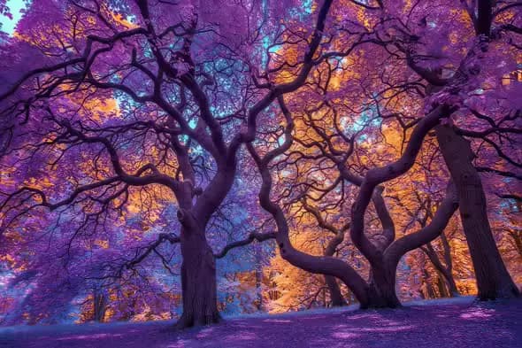 Enchanted Purple Forest Mystical Autumn Scenery Footage