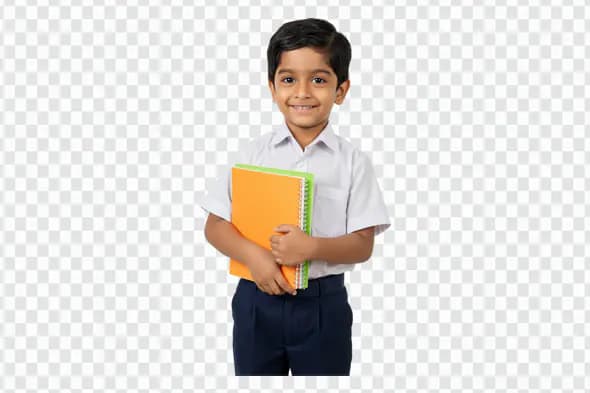 Cheerful Indian Schoolboy Holding Colorful Notebooks PNG