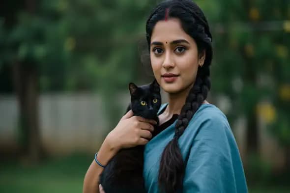Woman Holding Cat Outdoors